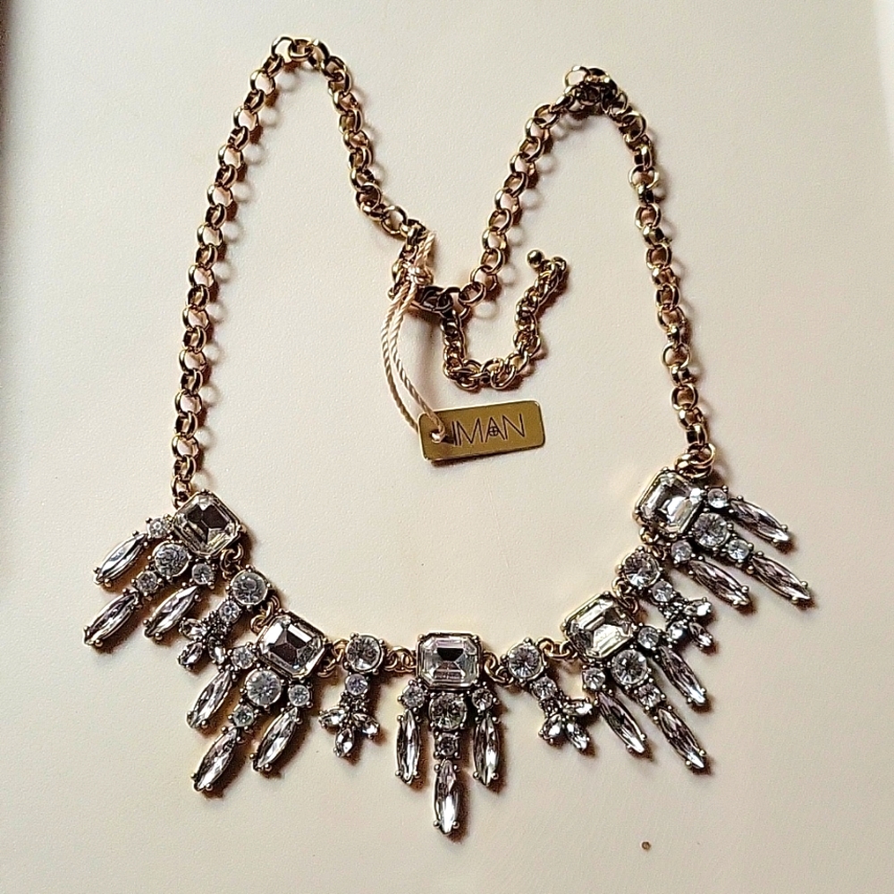 IMAN NWT GOLDTONE VINTAGE  NECKLACE W/ GEMSTONES
